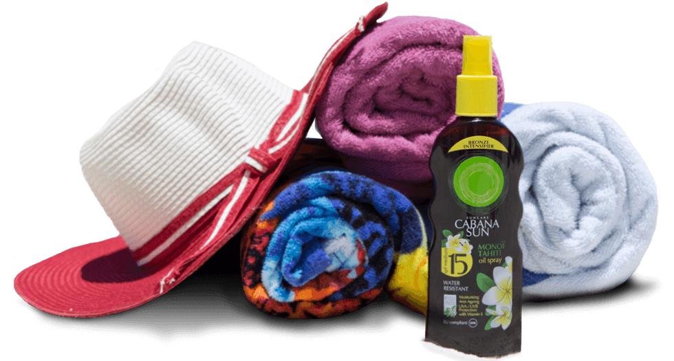 Sun care products, hats and beach accessories Sun care products, hats and beach accessories